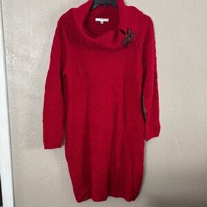 Studio One New York Knit Red Cowl Sweater Dress Women’s Petite Large